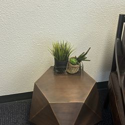 4 Bronze Side Tables & 1 faux plant