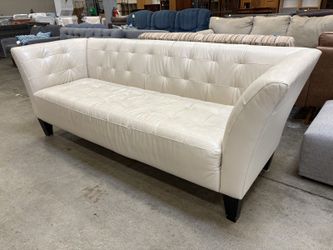 CHATEAU D’AX Ivory Quilted Leather Sofa with Flared Arms