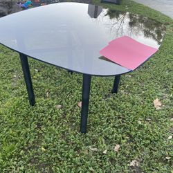 Glass Top Table, black metal legs