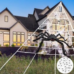 Halloween Decorations Outdoor, 295'' Spider Web 30'' Gaint Spider 20 Fake Spiders 