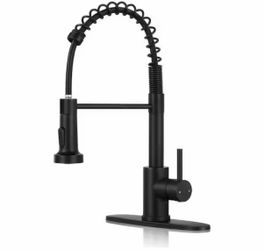Matte Black Spring Kitchen Faucet with Pull-Down Sprayer