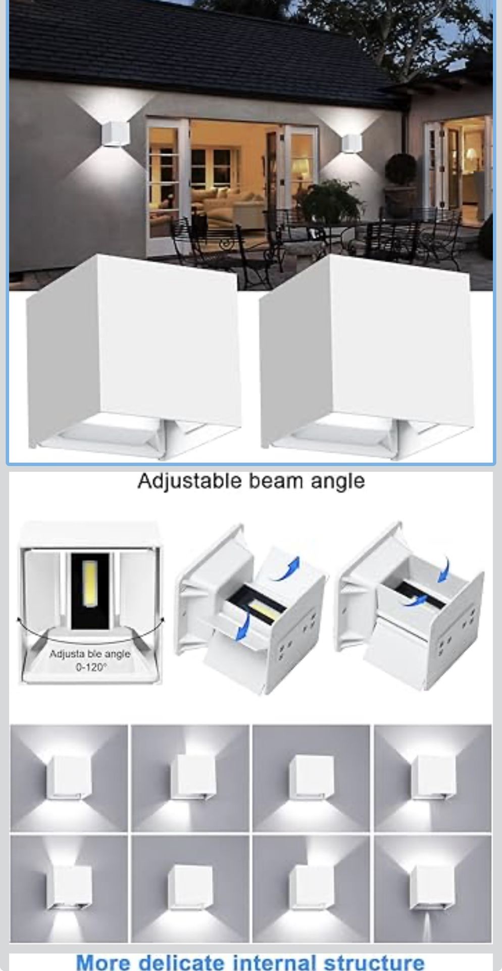 dmo Outdoor LED Wall Sconces, Up and Down Wall Lights, Adjustable Beam Angle, Aluminum IP65 20W High Power 6000K 1800LM Modern Outdoor Lighting Fixtur