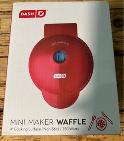 Dash Mini Maker Waffle Red Non-Stick 350 Watt NIB