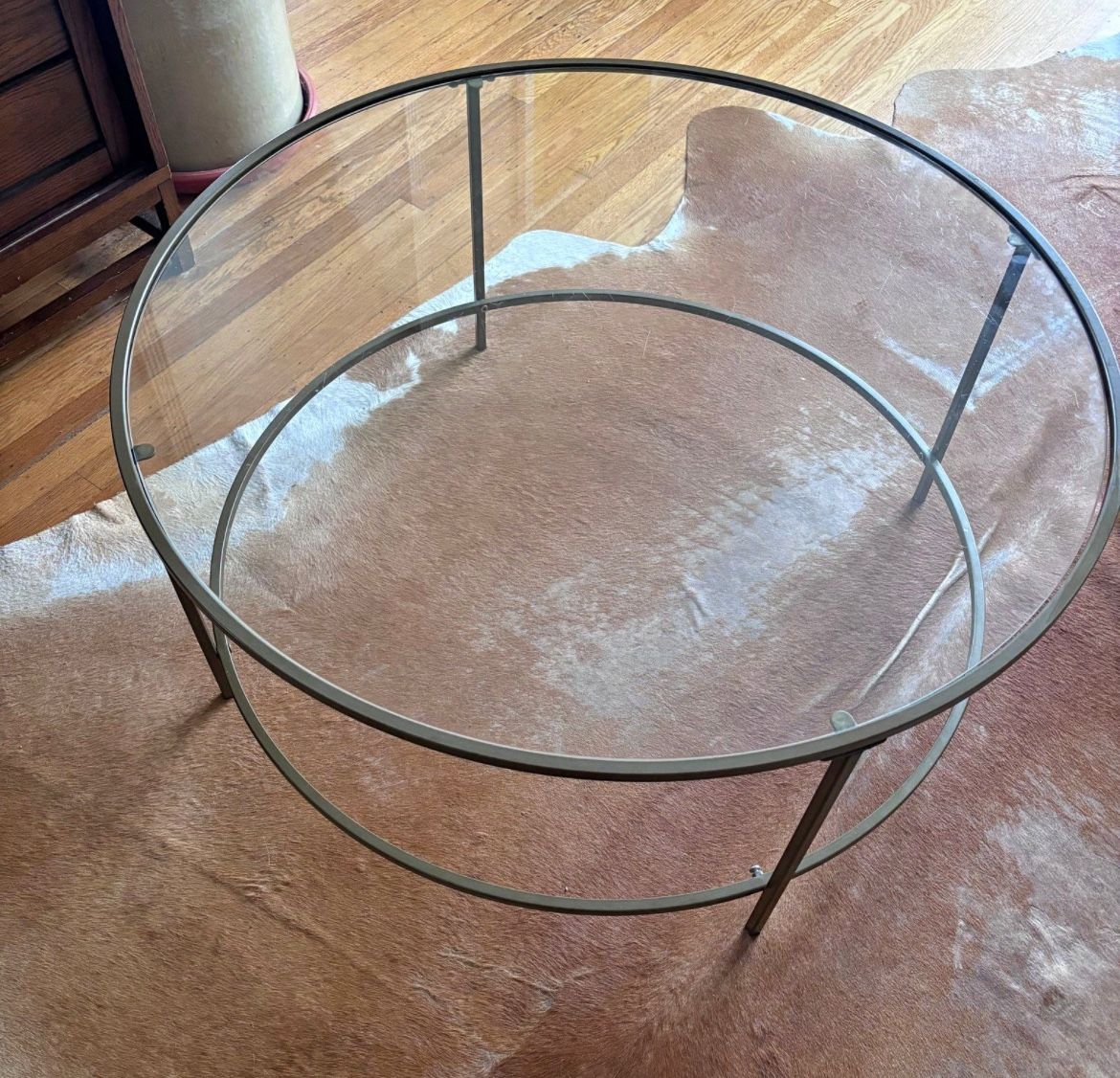 Round Gold Metal Glass Coffee Table
