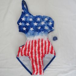 New Girls 4/5T Red/White/Blue Stars Swimsuit 