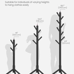 VASAGLE Solid Wood Free Standing Tree-Shaped Coat Rack w/ 8 Hooks - Black