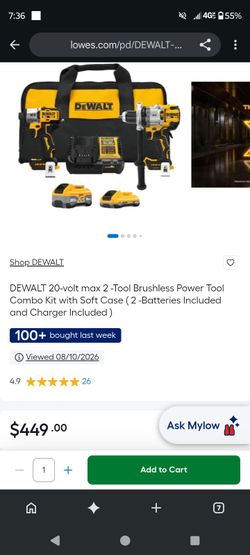 DEWALT 20-volt max 2 -Tool Brushless Power Tool Combo Kit with Soft Case ( 2 -Batteries Included and Charger Included )