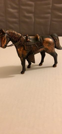 Vintage Metal Bronze Copper Color Horse with reins 4.5” tall