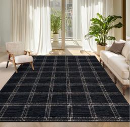 Washable Checkered 5x7 Area Rug, Soft Non Slip Geometric Plaid Rug