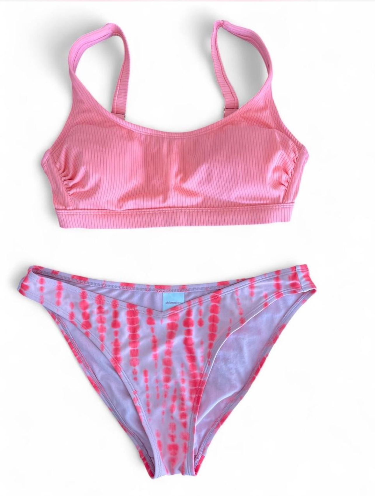 Women’s ribbed bralette bikini top and tie dye bikini bottom size L - like new