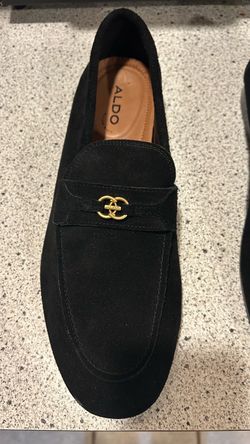 Aldo Black Suede Loafer with Gold Hardware