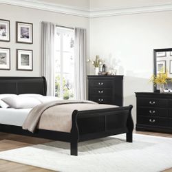 Queen Set 5 Pcs Black Color Sleight Bed