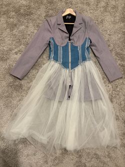 Runyuer Deconstructed Blazer Denim Corset Tulle Patchwork Dress Jacket
