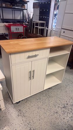 White Kitchen Island Cart with Wood Top