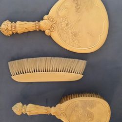 Antique Vintage Dragonfly Lucite Dresser Brush & Mirror Set