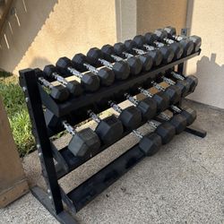 (590 TOTAL WEIGHT) 2x5, 2x8, 2x10, 2x12, 2x15, 2x20, 2x25, 2x30, 2x35, 2x40, 2x45 And 2x50 Lbs (RACK IS INCLUDED) Fits 5-65 Lbs TAKE ALL FOR $520 FIRM