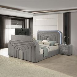 Brand New Elegant Queen Fireplace Bed Frame With Tv Lift  