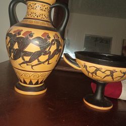 Ancient Greek inspired pottery set vase and cup