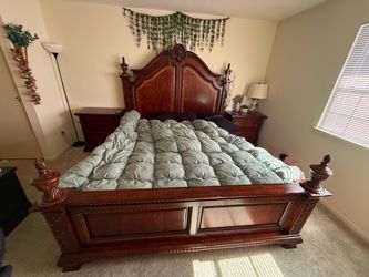 Mahogany king bed frame and matching side tables