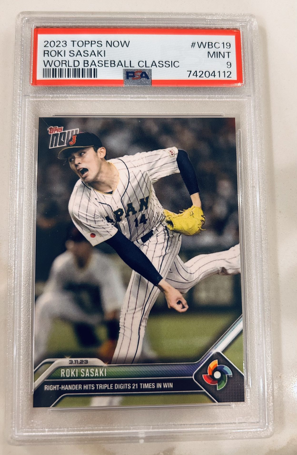 2023 TOPPS NOW ROKI SASAKI WORLD BASEBALL CLASIC (RC) PSA 9 
