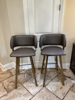 Copenhagen Modern Gray Swivel Upholstered Bar Stools with Bronze Metal Legs