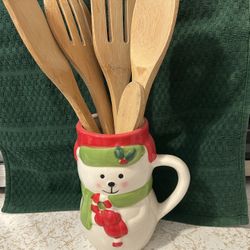 Ceramic Mug with Wooden Cooking Utensils 