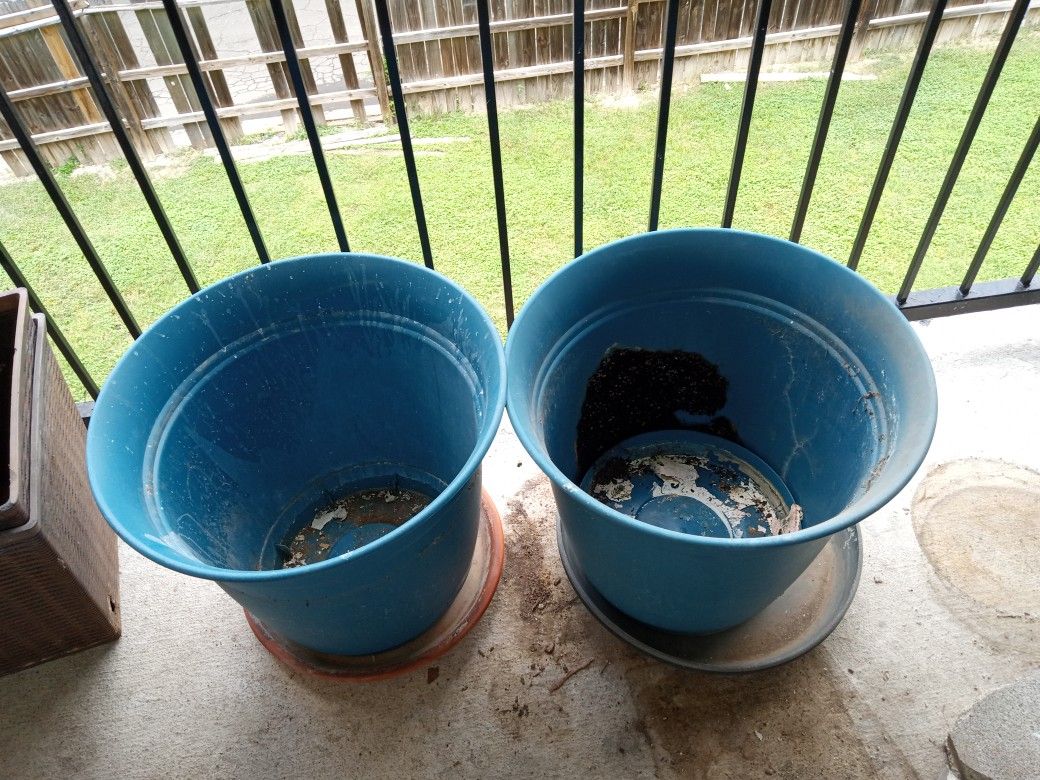 Two Very Large Plant Pots With Retention Plates For Water