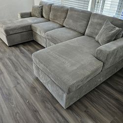 Brand New Sectional 4 Pcs Light Grey Corduroy Fabric Doble Chaise $489 $489 $489