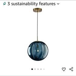 0387: New KCO Lighting Vintage Gold Large 9.8” Blue Ribbed Glass Globe Pendant Light
E26 Adjustable Hanging Lamp for Flat Sloped Vaulted Ceiling, Mid