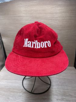 Marlboro Hat Snapback Cap Red Corduroy 80s Cord Cigarette Vintage