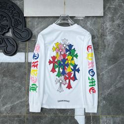 Chrome Hearts White Long Sleeve T-Shirt – Multicolor Cross Back Print