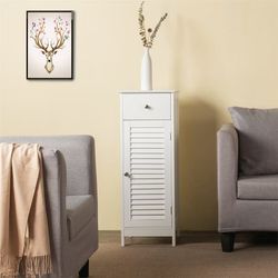 Bathroom Floor Storage Cabinet, Freestanding Side Table Storage Organizer Unit with Drawer and Single Shutter Door, D11.8xW12.6xH34.3 Inches