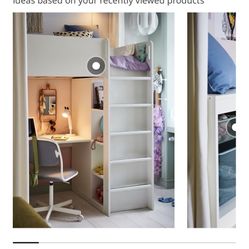  Loft Bed with Desk & Storage – Twin – White - SMÅSTAD System 