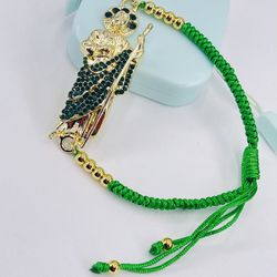 Pulsera San Judas Ajustable Laminado Con Hilo/Bracelet. St. Jude Adjustable Gold Plated With Thread