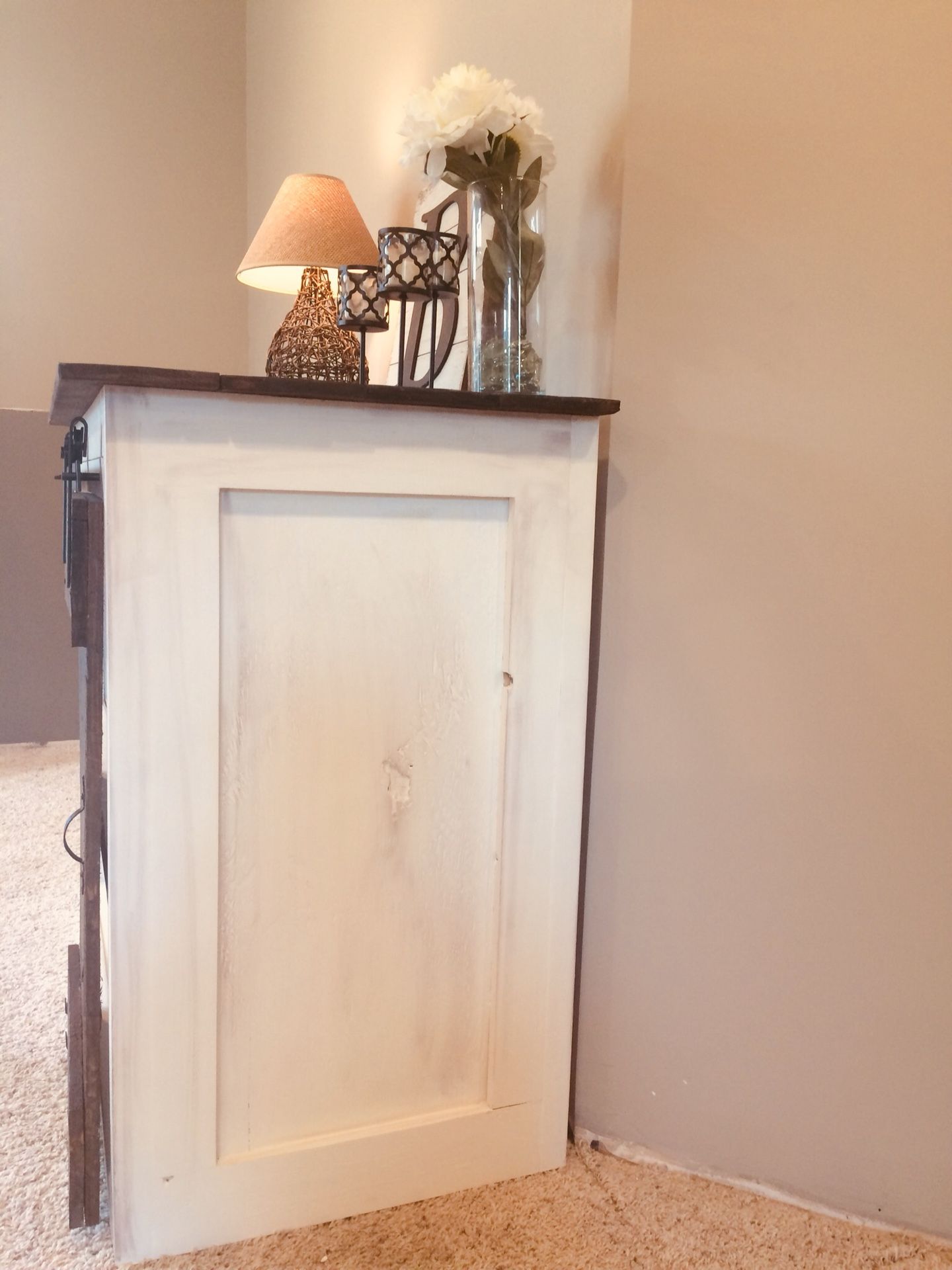 Rustic barn wood w/sliding barn wood door entertainment center/vanity/dresser/extra storage