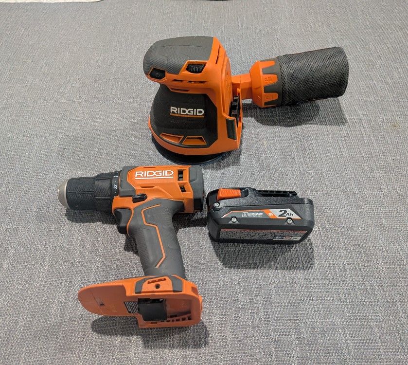 Ridgid 18V 5" Random Orbit Sander + 1/2" Drill Driver & 2.0Ah Battery