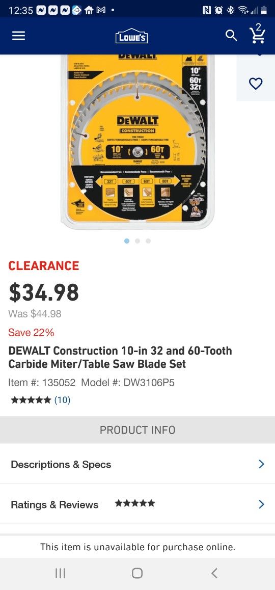 Dewalt 10in Saw Blades