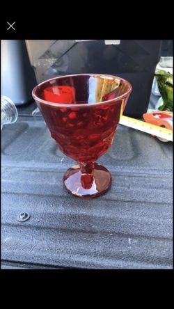 Vintage Ruby Red Short Pedestal Goblet, Large and Heavy Pressed Glass
