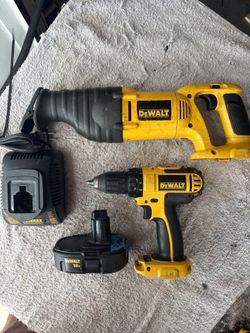 DEWALT 18V Tool Bundle-Batt/Chrgr-1/2” Vari Spd Reversing Drill & Recip Saw w Quick Bld Release