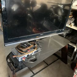 Large Very heavy tv television stand wooden and glass