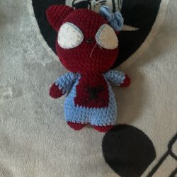 knitted spiderman n hello kitty stuffed animal 