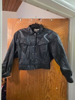 Vintage 80s 90s Alamos Cropped Black Leather Jacket Batwing Bomber Moto M