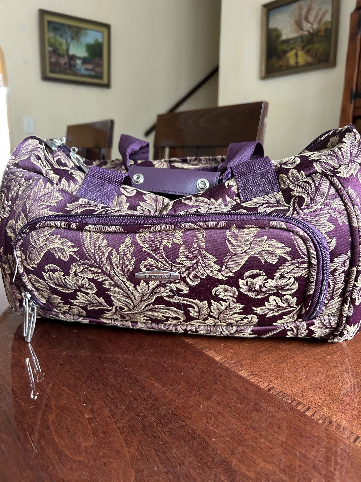 Pierre Cardin carry-on, baggage outside pockets, red and gold