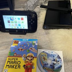 Nintendo Wii U 32gb console black with hookups Mario kart 8, Pokkén Tournament, super Mario maker games 