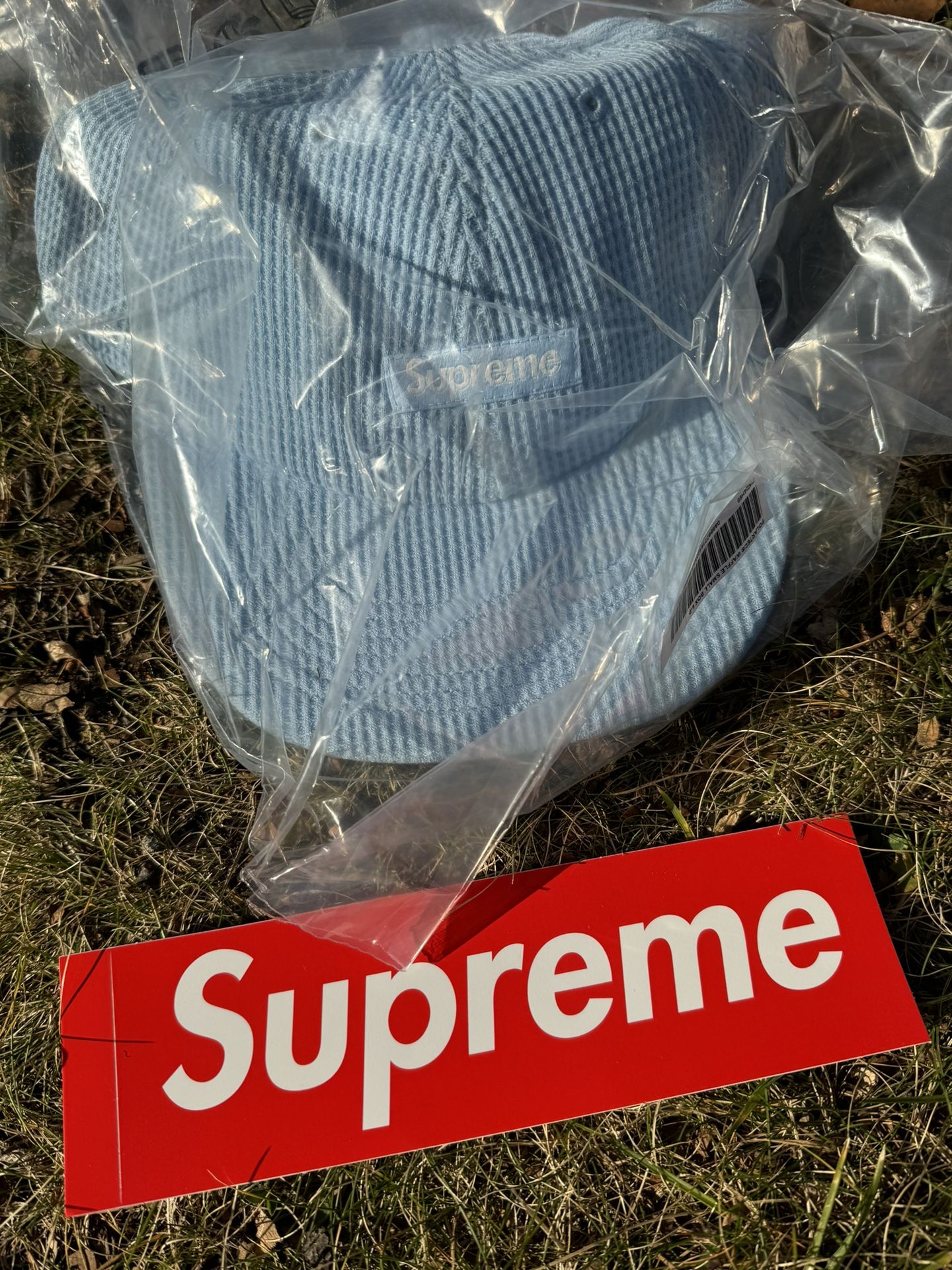 Supreme Polartec Waffle Small Box Logo 6-Panel Hat Light Blue FW24 ~ NEW SEALED