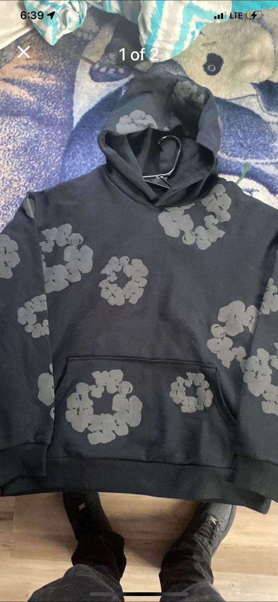 Black And Gray Denim Tear Hoodie