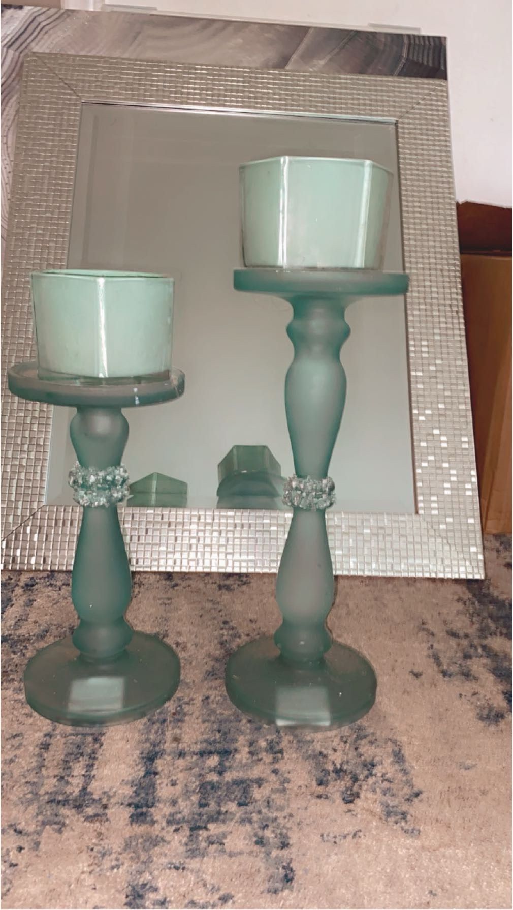 Two Blue Candle Holders