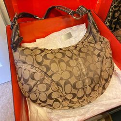 Coach Beige/Brown Signature Canvas and Leather Hobo