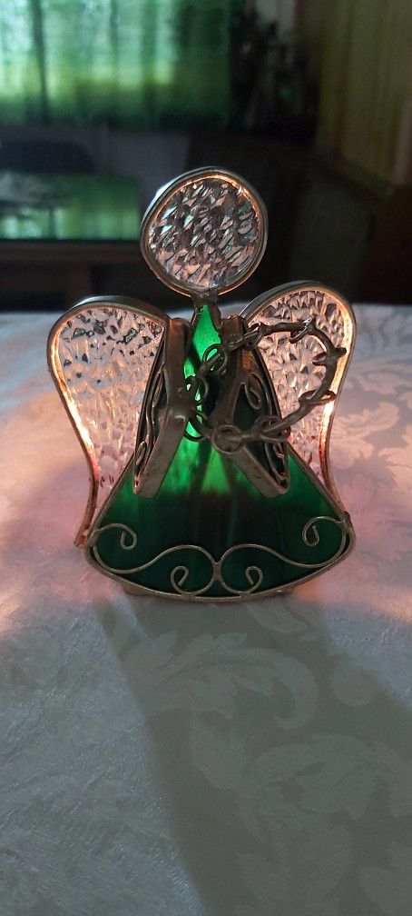 Beautiful Stained Glass Angel Candle Holder (Candle Included)