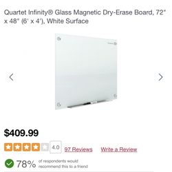 6’x4’ Transparent glass White Board